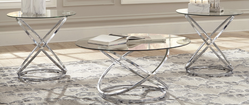 Uptown Silver Glass top Table Set of 3