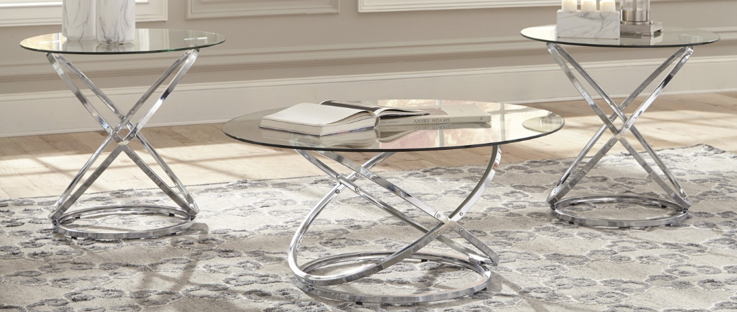 Uptown Silver Glass top Table Set of 3